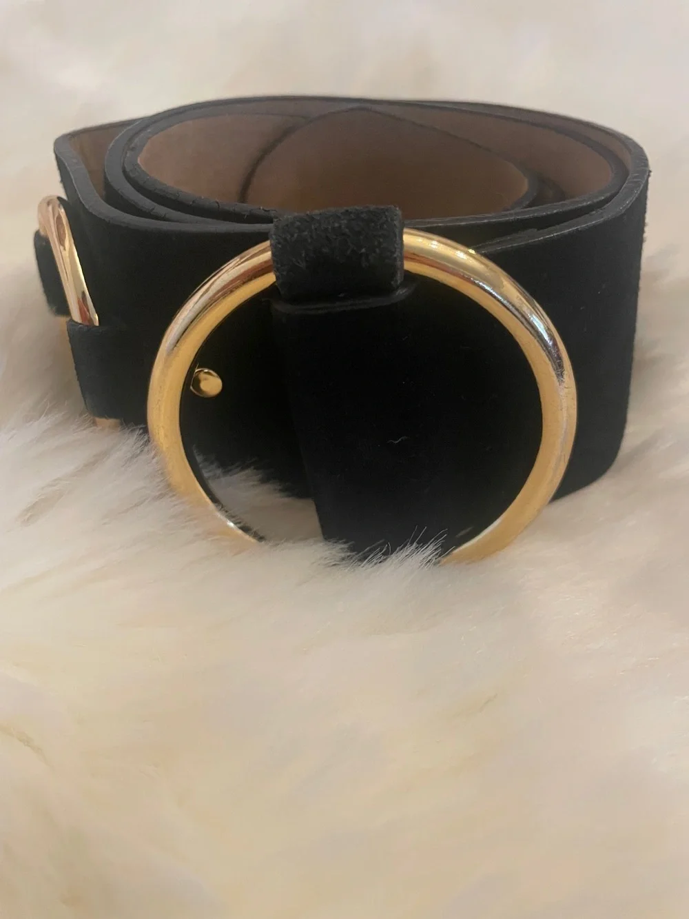 Black Suede Wide Hip Belt with Gold Rings Size Small Urban Grunge